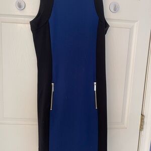 Elegant Blue and Black Sleeveless Dress